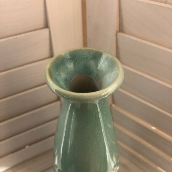 Glossy Art Pottery Vase Ceramic "Relax" Imprint Tall Bottle-Neck Seafoam Green - Picture 7 of 9